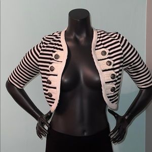 NWOT Forever 21 Striped Nautical Inspired Cropped Cardigan Shrug Navy Cream S